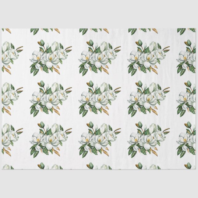 Papier Mousseline Aquarelle douce Magnolia Motif bleu (Recto)