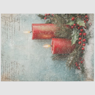 Papier Mousseline Aquarelle douillette Noël bougies rouges saint bai