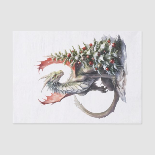 Papier Mousseline Aquarelle Dragon de Noël (Recto)