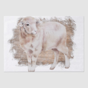 Papier Mousseline Aquarelle du mouton de la ferme printanière
