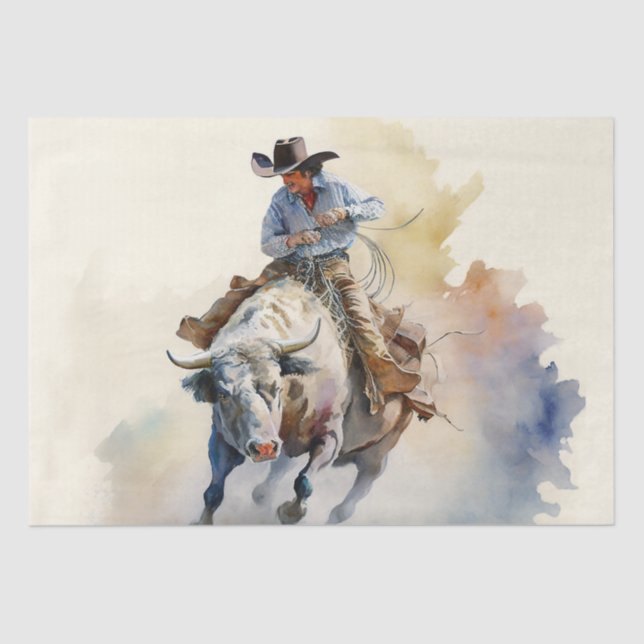 Papier Mousseline Aquarelle Dusty Western "Rodeo Bull Rider" (Recto)