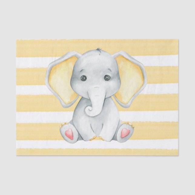 Papier Mousseline Aquarelle Elephant Avec Baby shower Jaune (Recto)