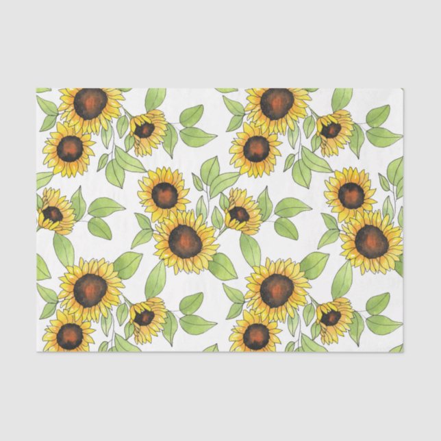Papier Mousseline Aquarelle et stylo Motif de tournesols (Recto)