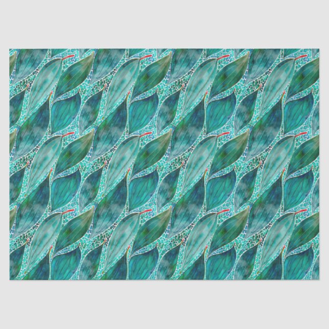 Papier Mousseline Aquarelle Eucalyptus Blue River Feuilles (Recto)