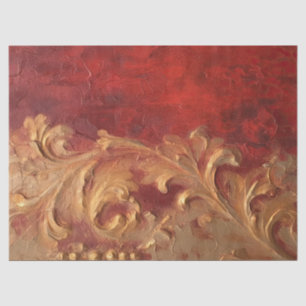 Papier Mousseline Aquarelle faux or ornement baroque rouge profond
