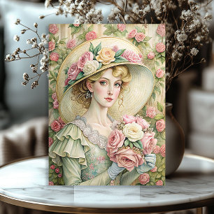 Papier Mousseline Aquarelle femme victorienne vintage avec roses ros