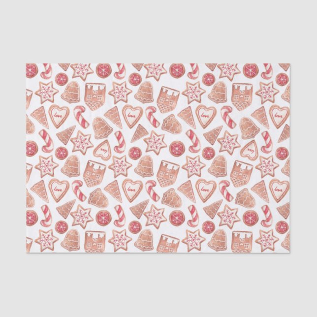 Papier Mousseline Aquarelle Festif Noël Sucre Motif Cookies (Recto)