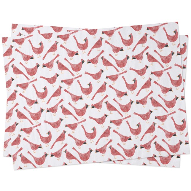 Papier Mousseline Aquarelle Festive Cardinal Bird (Fun Cardinal bird red and white watercolor festive Christmas and Holidays gift wrapping tissue paper)