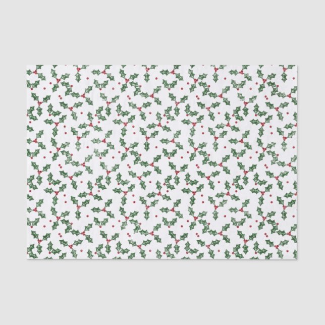 Papier Mousseline Aquarelle Festive Noël Holly (Recto)