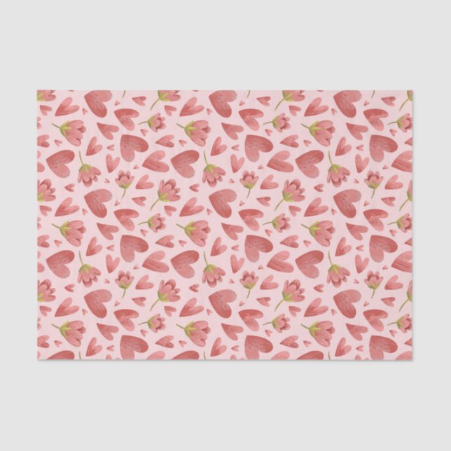 Papier Mousseline Aquarelle Fleur Coeur Motif Saint-Valentin (Recto)