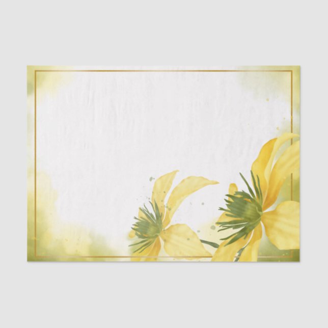 Papier Mousseline Aquarelle Fleur Jaune Découpage Florale (Recto)