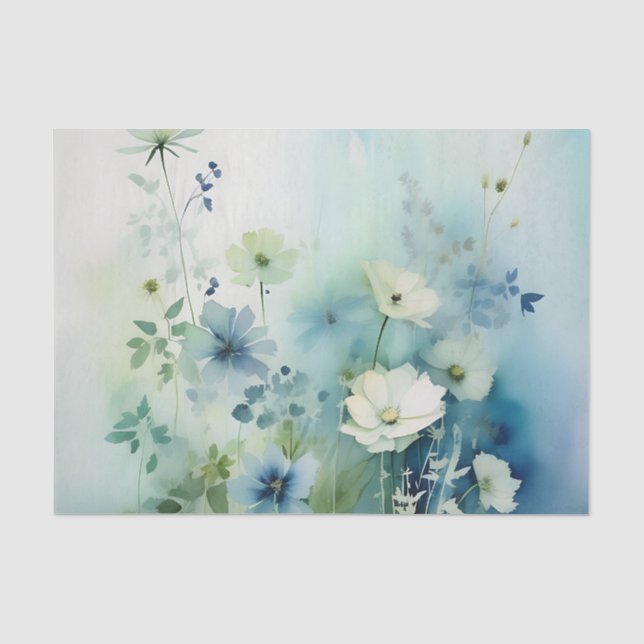 Papier Mousseline Aquarelle Fleur sauvage Éthérée Bleu Et Vert (Recto)