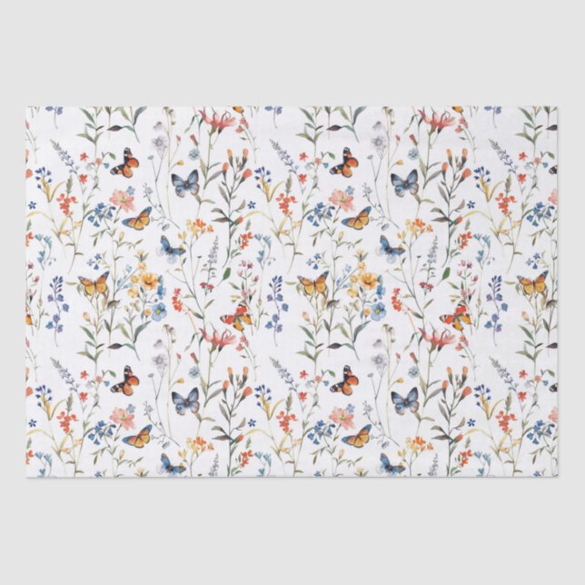 Papier Mousseline Aquarelle fleur sauvage papillon Emballage (Recto)