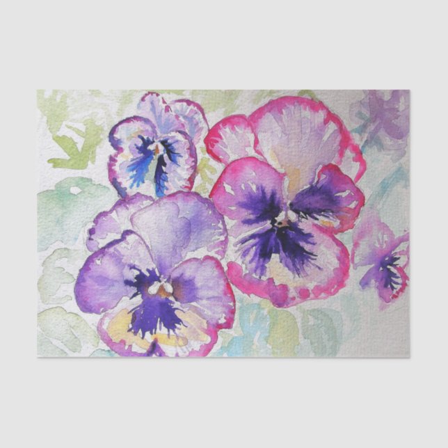 Papier Mousseline Aquarelle fleurie violette Pansy Anniversaire (Recto)