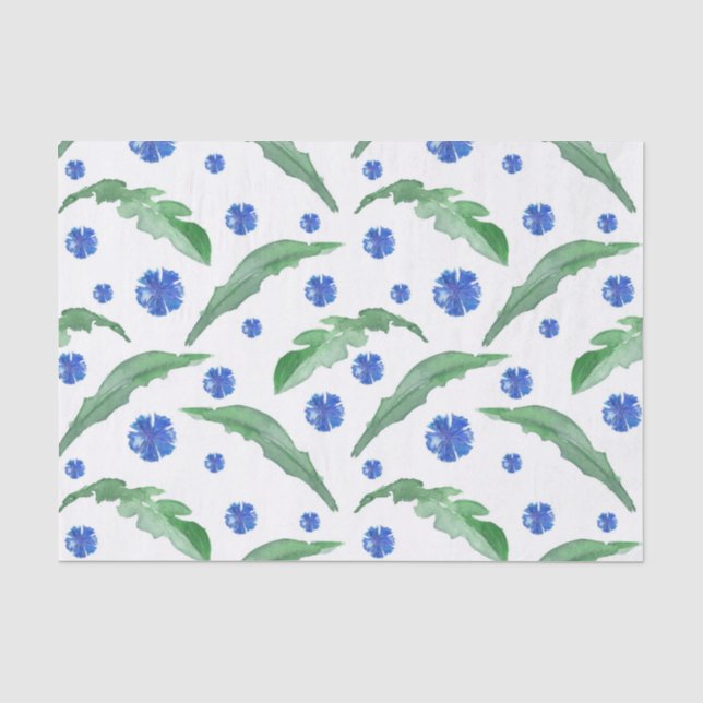 Papier Mousseline Aquarelle Fleurs de corail bleu (Recto)