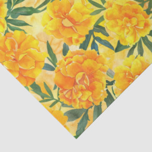 Papier Mousseline Aquarelle Fleurs de type Marigold jaune et orange
