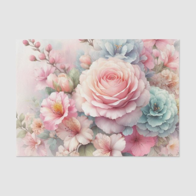 Papier Mousseline Aquarelle Fleurs en pastels doux (Recto)