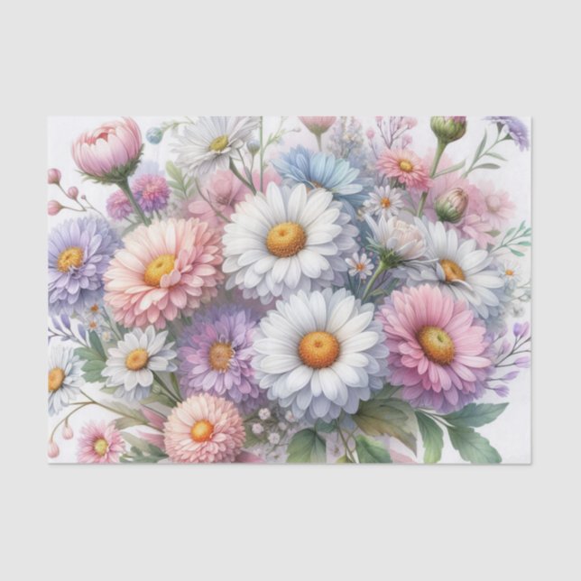 Papier Mousseline Aquarelle Fleurs en pastels doux (Recto)