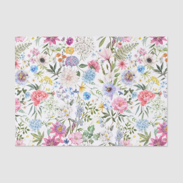 Papier Mousseline Aquarelle Fleurs Jardins Mixtes (Recto)