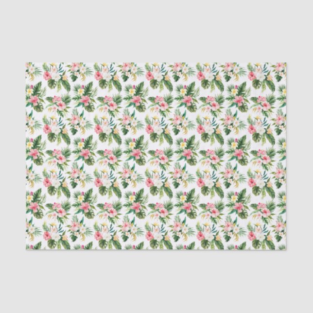 Papier Mousseline Aquarelle Fleurs tropicales et Motif de verdure (Recto)