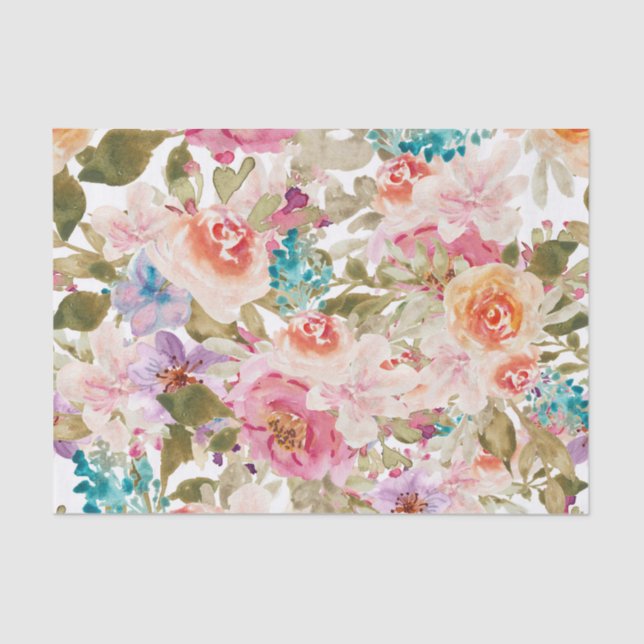 Papier Mousseline Aquarelle Floral Découpage avec Pink et Peach (Recto)