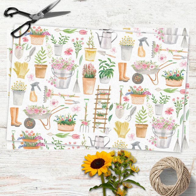 Papier Mousseline Aquarelle Floral Jardinage Outils Jardin Motif (In situ)