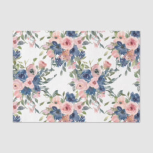 Papier Mousseline Aquarelle floral navy et blush