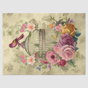 Papier Mousseline Aquarelle Florale Cage Or Découpage