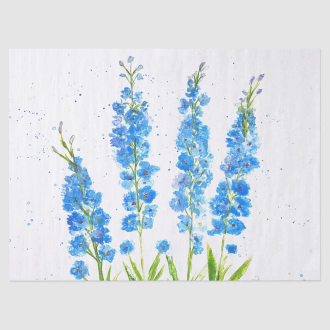 Papier Mousseline Aquarelle florale de delphinium bleu élégant rusti (Recto)