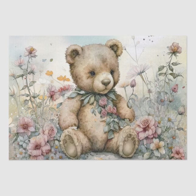 Papier Mousseline Aquarelle florale de l'ours en peluche (Recto)