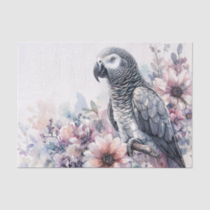 Papier Mousseline Aquarelle florale de perroquet gris Congo