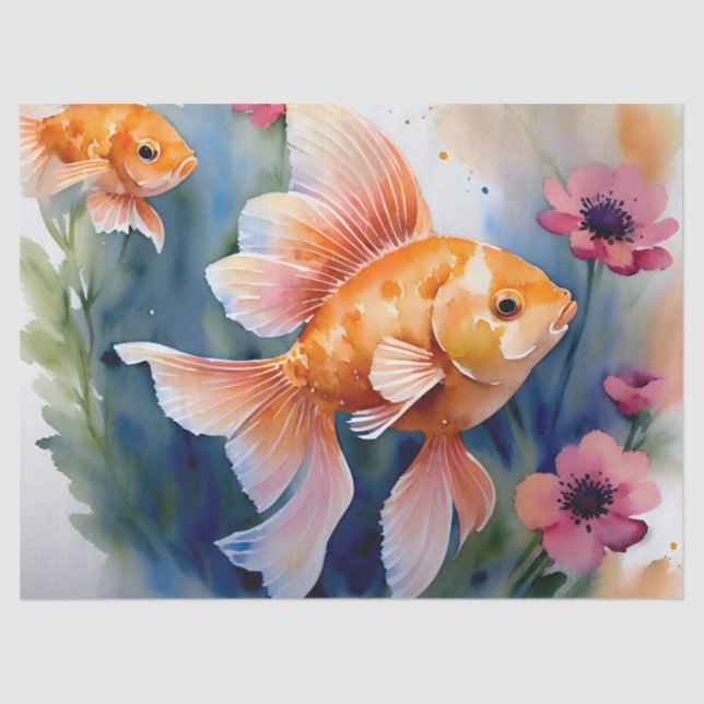 Papier Mousseline Aquarelle florale de poisson d'or (Recto)