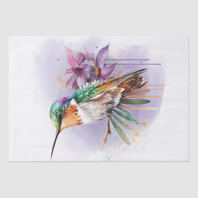 Papier Mousseline Aquarelle florale des colibris (Recto)