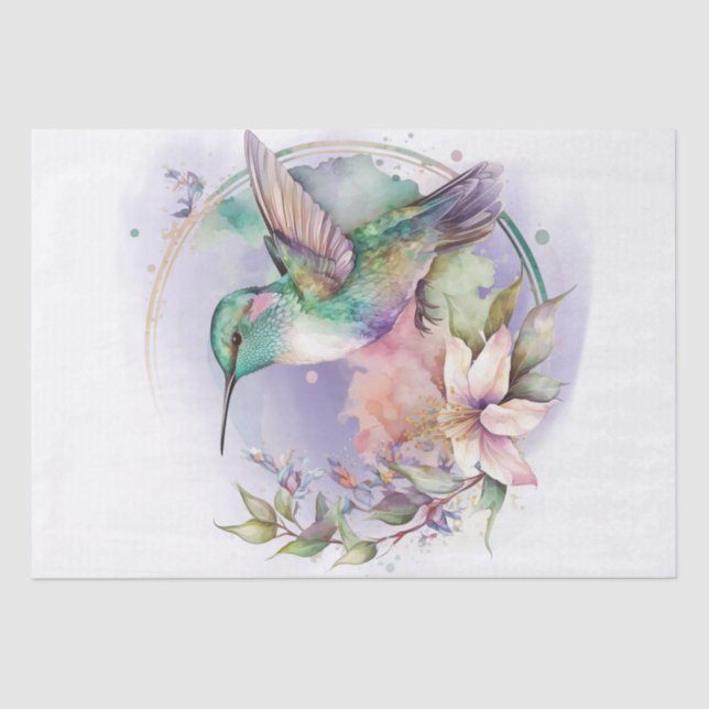 Papier Mousseline Aquarelle florale des colibris (Recto)