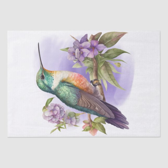 Papier Mousseline Aquarelle florale des colibris (Recto)