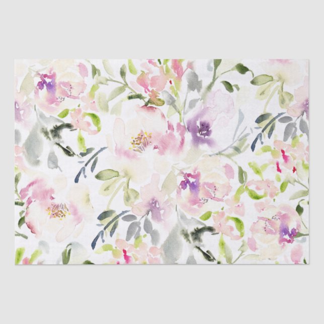 Papier Mousseline Aquarelle florale expressive et libre de printemps (Recto)