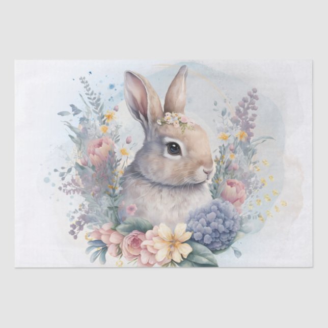 Papier Mousseline Aquarelle florale lapin (Recto)