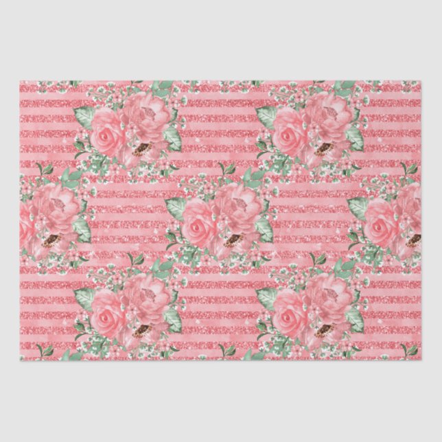 Papier Mousseline Aquarelle Florale rose Roses et Parties scintillan (Recto)