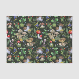 Papier Mousseline Aquarelle Forêt Verdure Champignons Berries Vert