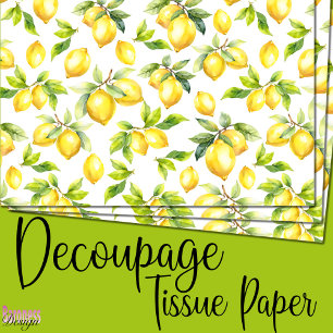 Papier Mousseline Aquarelle fraîche jaune citrons verts feuilles