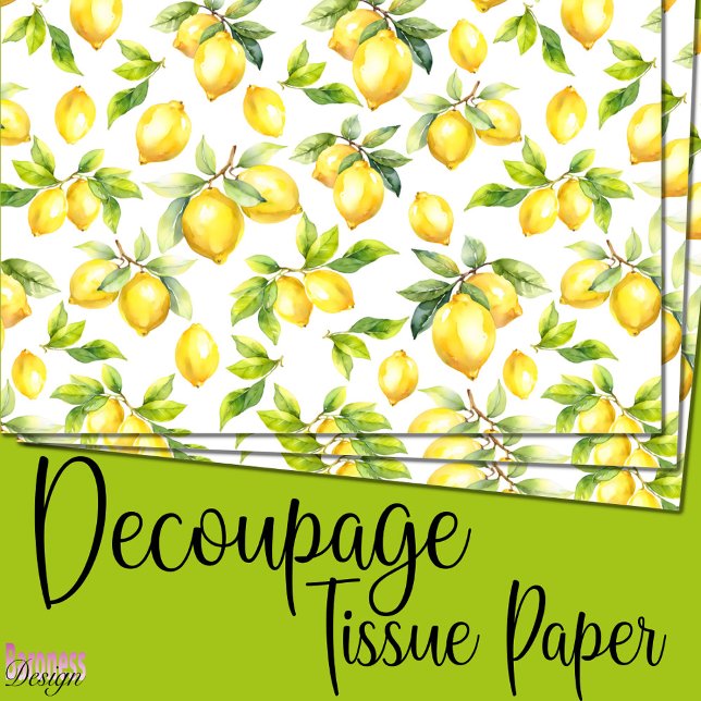 Papier Mousseline Aquarelle fraîche jaune citrons verts feuilles (Créateur téléchargé)