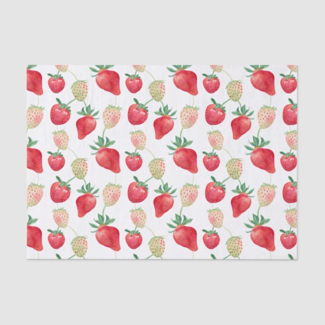 Papier Mousseline Aquarelle Fraises rouge et rose (Recto)
