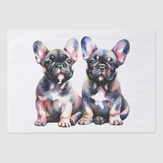 Papier Mousseline Aquarelle French Bulldog mignon chiots (Recto)