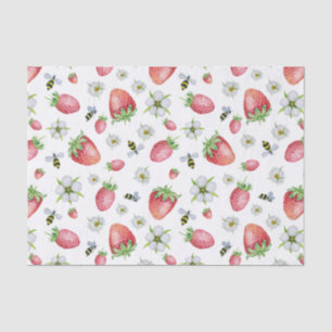 Papier Mousseline Aquarelle Fruit fraise, abeilles et fleurs