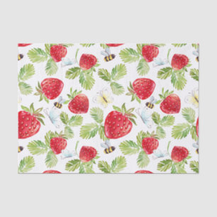 Papier Mousseline Aquarelle Fruit fraise, abeilles et papillons