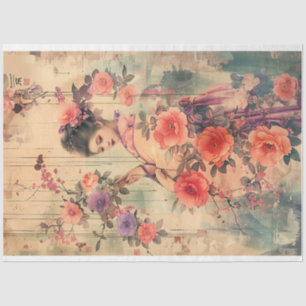 Papier Mousseline Aquarelle Geisha Vintage Orientale