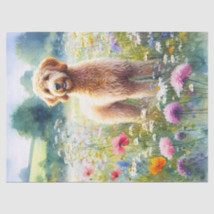 Papier Mousseline Aquarelle Goldendoodle Chien Fleur sauvage Découpa