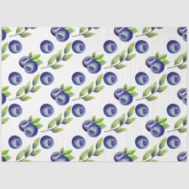 Papier Mousseline Aquarelle Grand Blueberry Motif Tissu Papier (Recto)