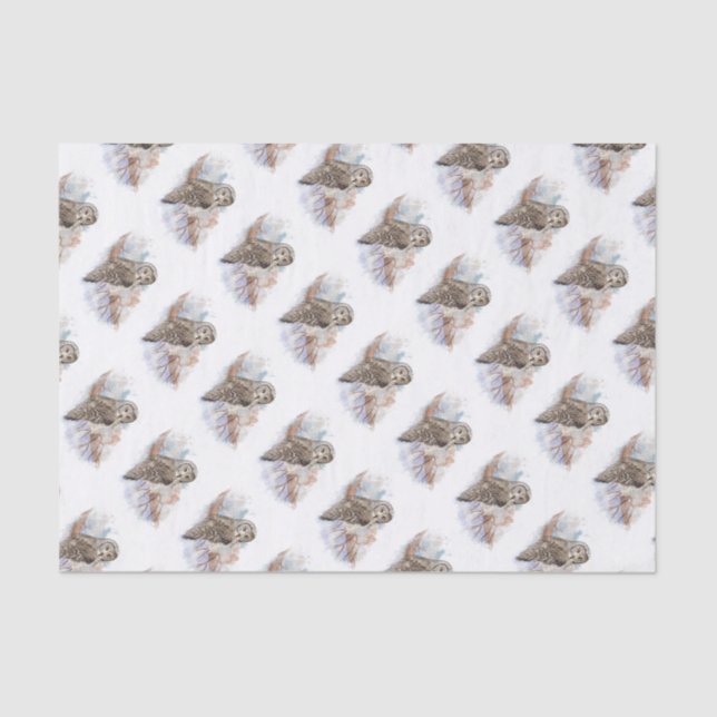 Papier Mousseline Aquarelle Grande Chouette gris Oiseau Nature Art (Recto)
