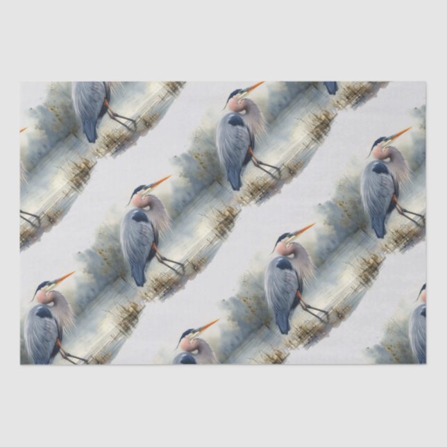 Papier Mousseline Aquarelle Great Blue Heron Bird Nature (Recto)